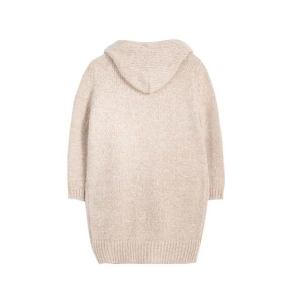 Size 10 Girls Mayoral Cream Long Wool Blend Hooded Cardigan Sweater Coat - Picture 8 of 12